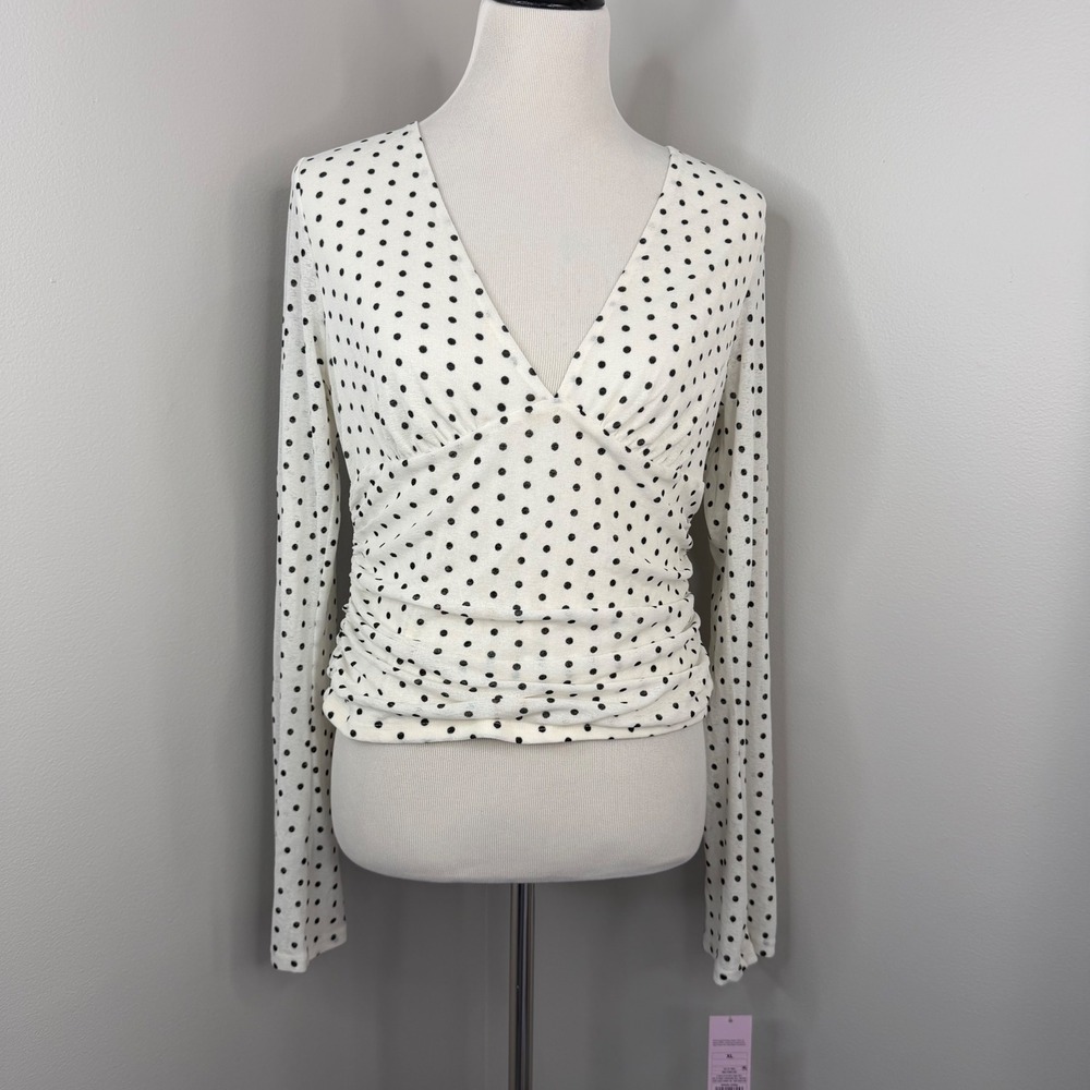 Wild Fable New Polka Dot Open Back Ruched Top White Black XL NEW
